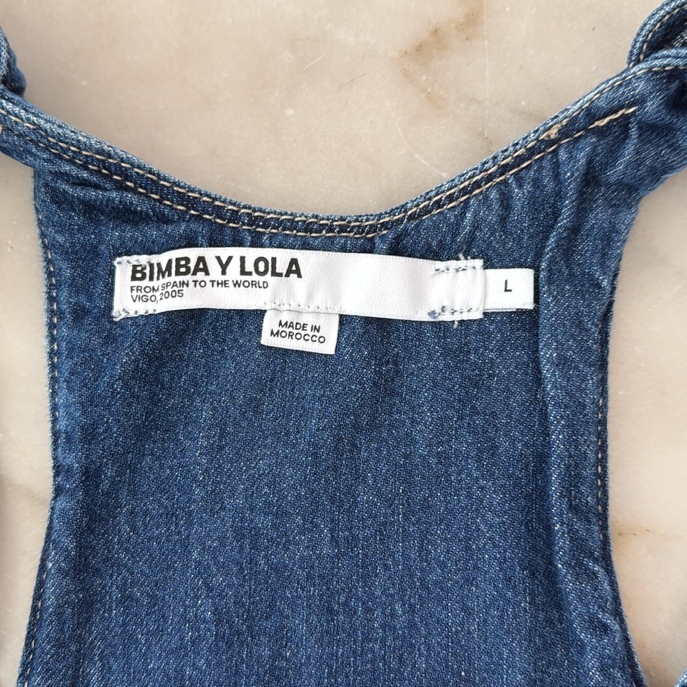 Bimba Y Lola Dark blue denim top Blue Denim Tie-Shoulder Top Sz L - Picture 8 of 12